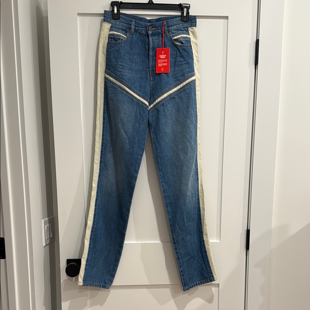 Blue Jeans with Cream Stripes